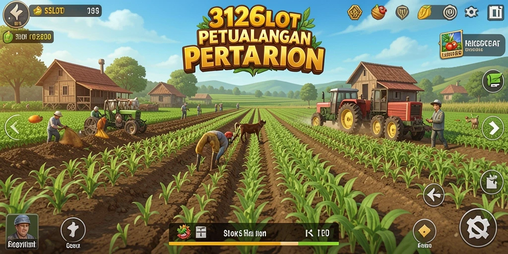 Gameplay seru dalam 3126SLOT yang menampilkan pertanian yang aktif.