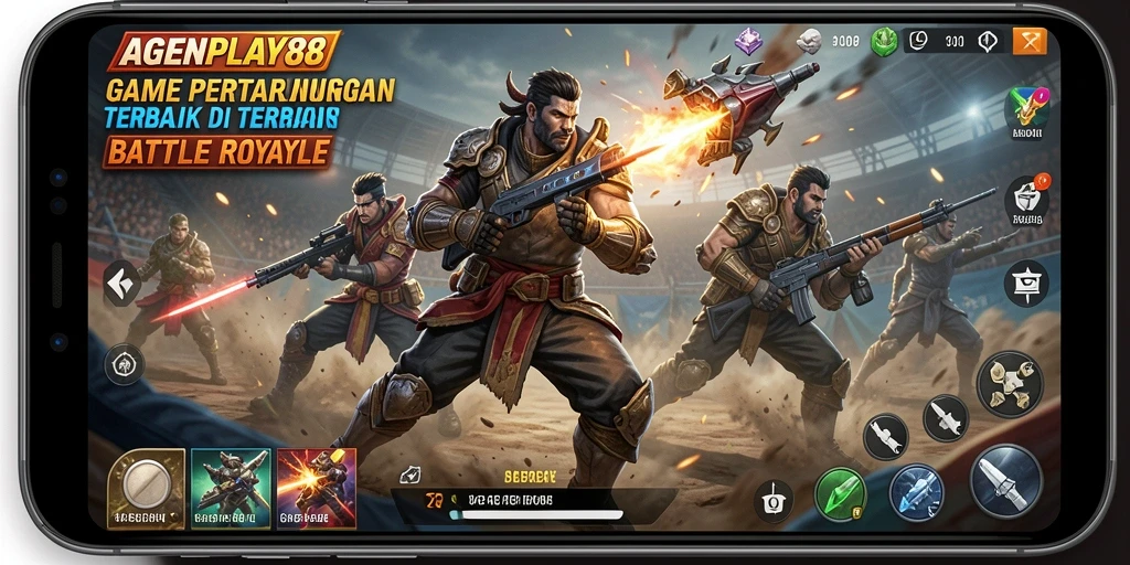 Tampilan seru dari gameplay AGENPLAY88 di arena Battle Royale.