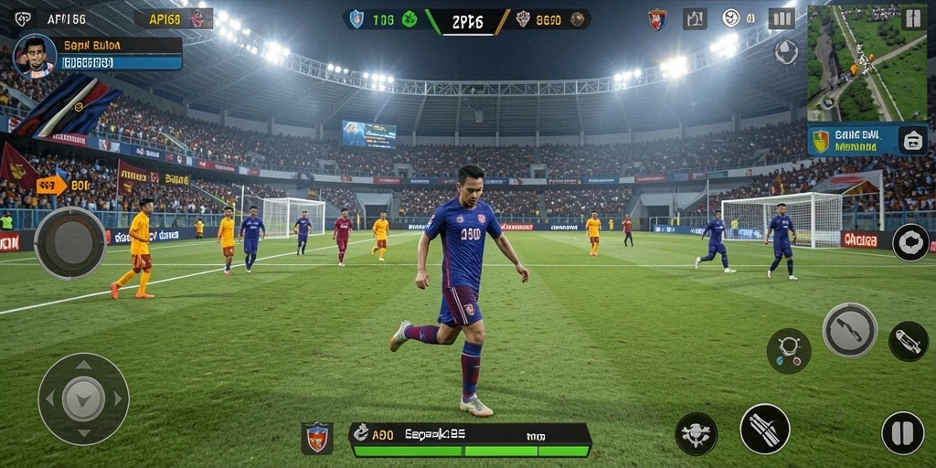 Screenshot utama API66 menampilkan aksi seru di lapangan sepak bola.