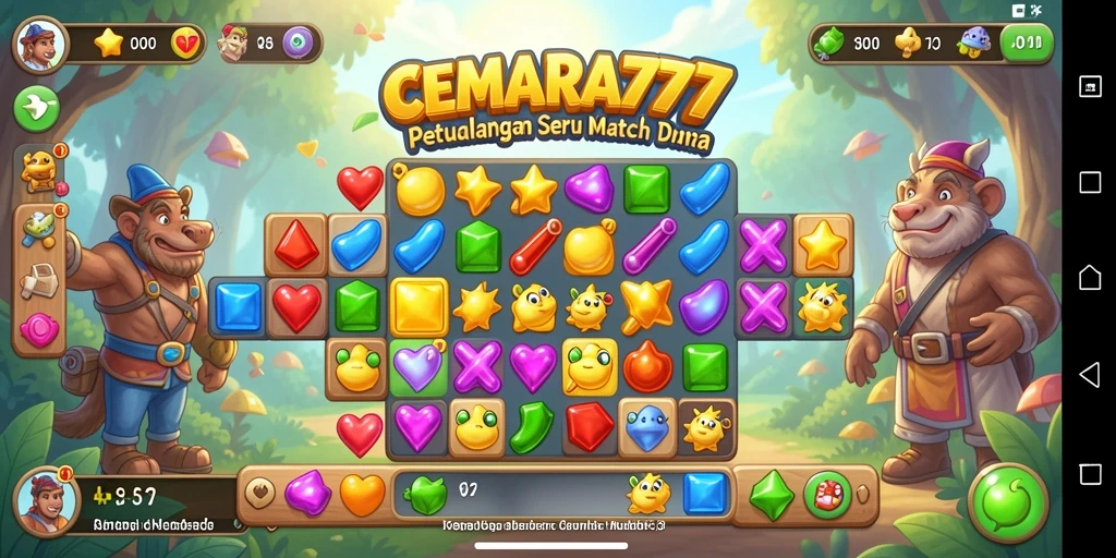 Screenshot gameplay CEMARA777 menampilkan aksi mencocokkan elemen warna-warni.