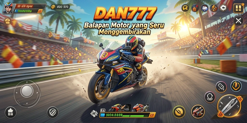 Screenshot utama menunjukkan aksi balapan motor yang mendebarkan di DAN777.