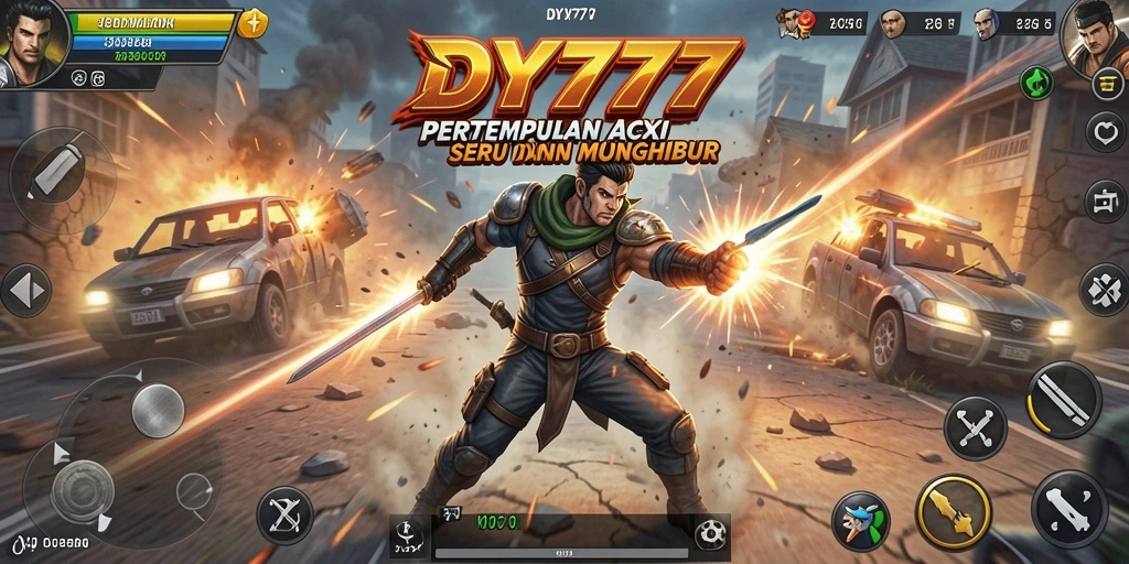 Screenshot utama menunjukkan aksi seru dalam pertempuran di DY777.