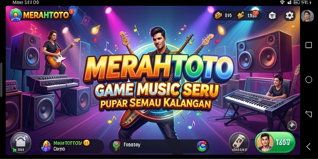 Tangkapan layar gameplay MERAHTOTO menampilkan interaksi musik yang seru.