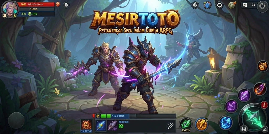 Screenshot gameplay MENIRTOTO menampilkan pertarungan epik karakter di dunia ARPG.
