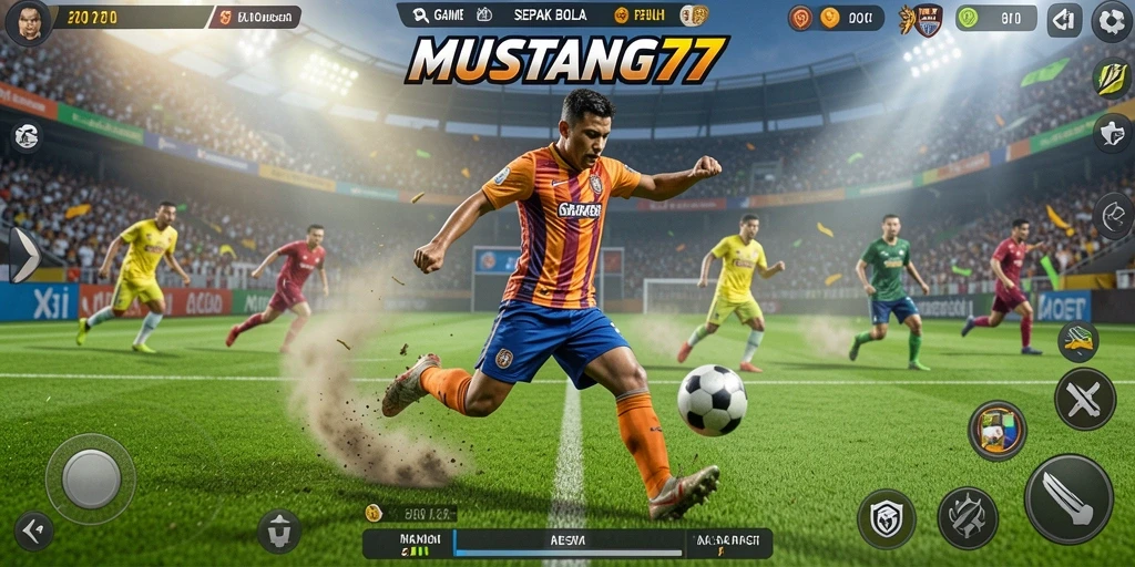 Screenshot gameplay <strong>MUSTANG77</strong> menampilkan aksi sepak bola seru dan grafis yang menakjubkan.