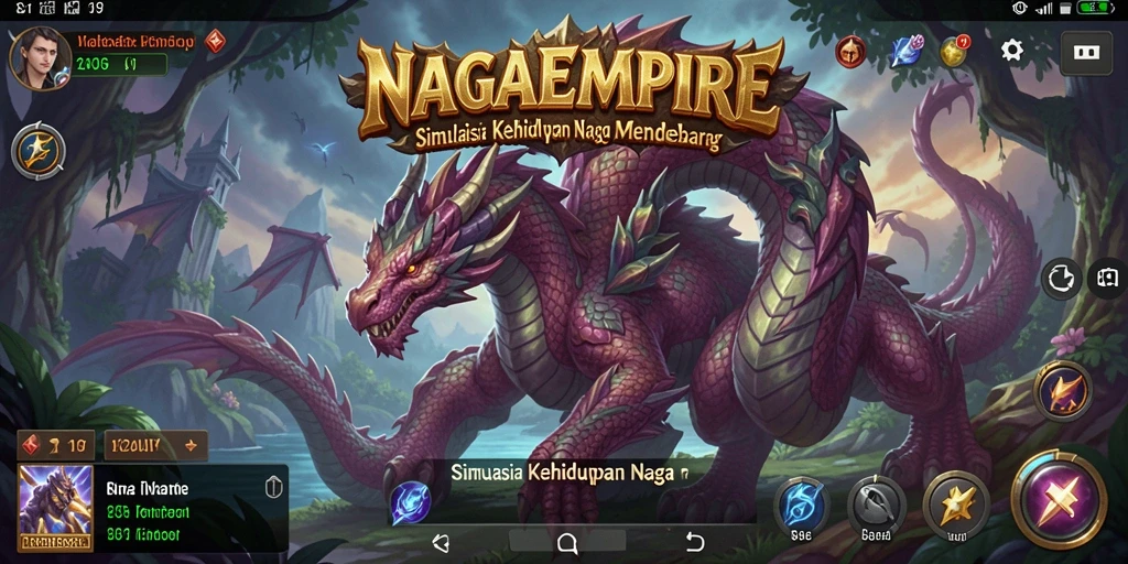 Screenshot permainan NAGAEMPIRE menampilkan naga dan dunia fantasi yang kaya.